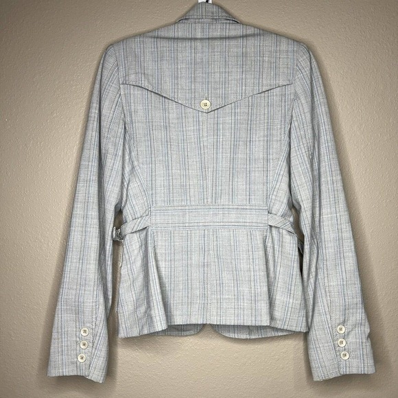 Express Design Studio Gray & Blue Striped Stretch Blazer Jacket Sz 2 - Picture 4 of 10